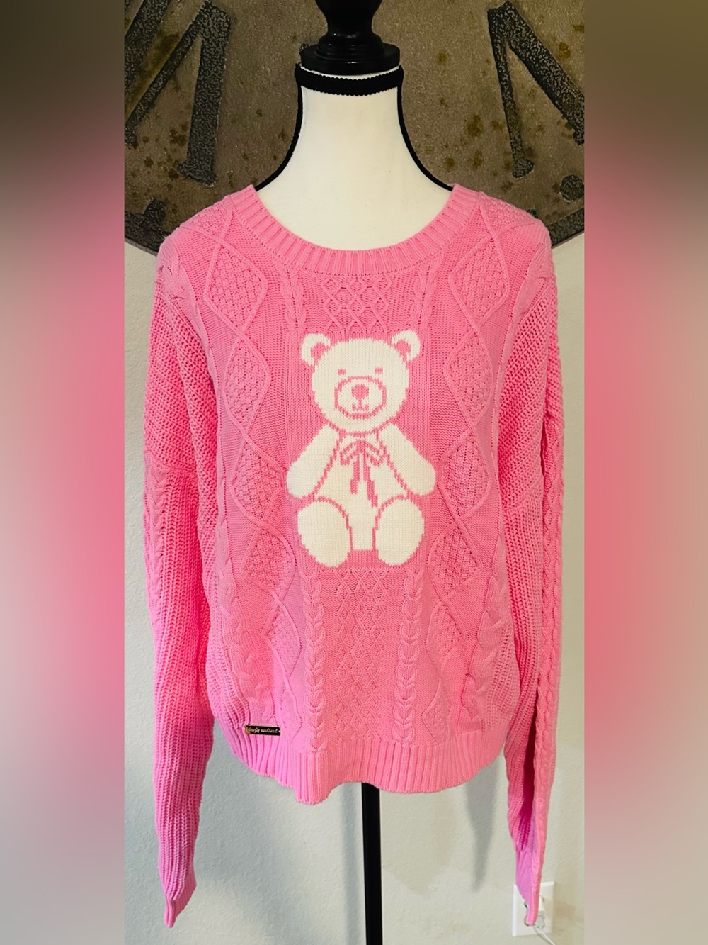 Simply Southern Pink Cable Knit Teddy Sweater
